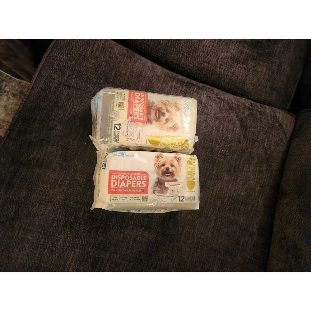 Lot of 2 Paw Inspired Dog Diapers Disposable, Dogs Puppy in Heat XS 12-17